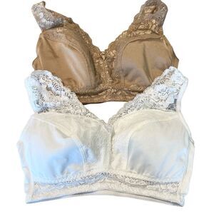 Set of 2 Rhonda Shear Lace Trimmed Bras- White and Tan
